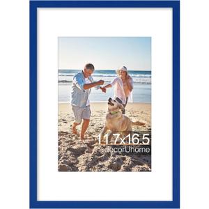 DecorUhome A3 Picture Frame, Display Pictures 8.3x11.7 with Mat or 11.7x16.5 without Mat, Wall Mounting Photo Frame, Royal Blue, 1 Pack