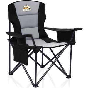 Oversized Folding Camping Chairs - 450 LBS Support Heavy Duty Camp Chair with Padded Cushion, Portable Outside Chairs with Carry BagCooler, Cup Holder for Outdoor, Lawn, Sports - Black