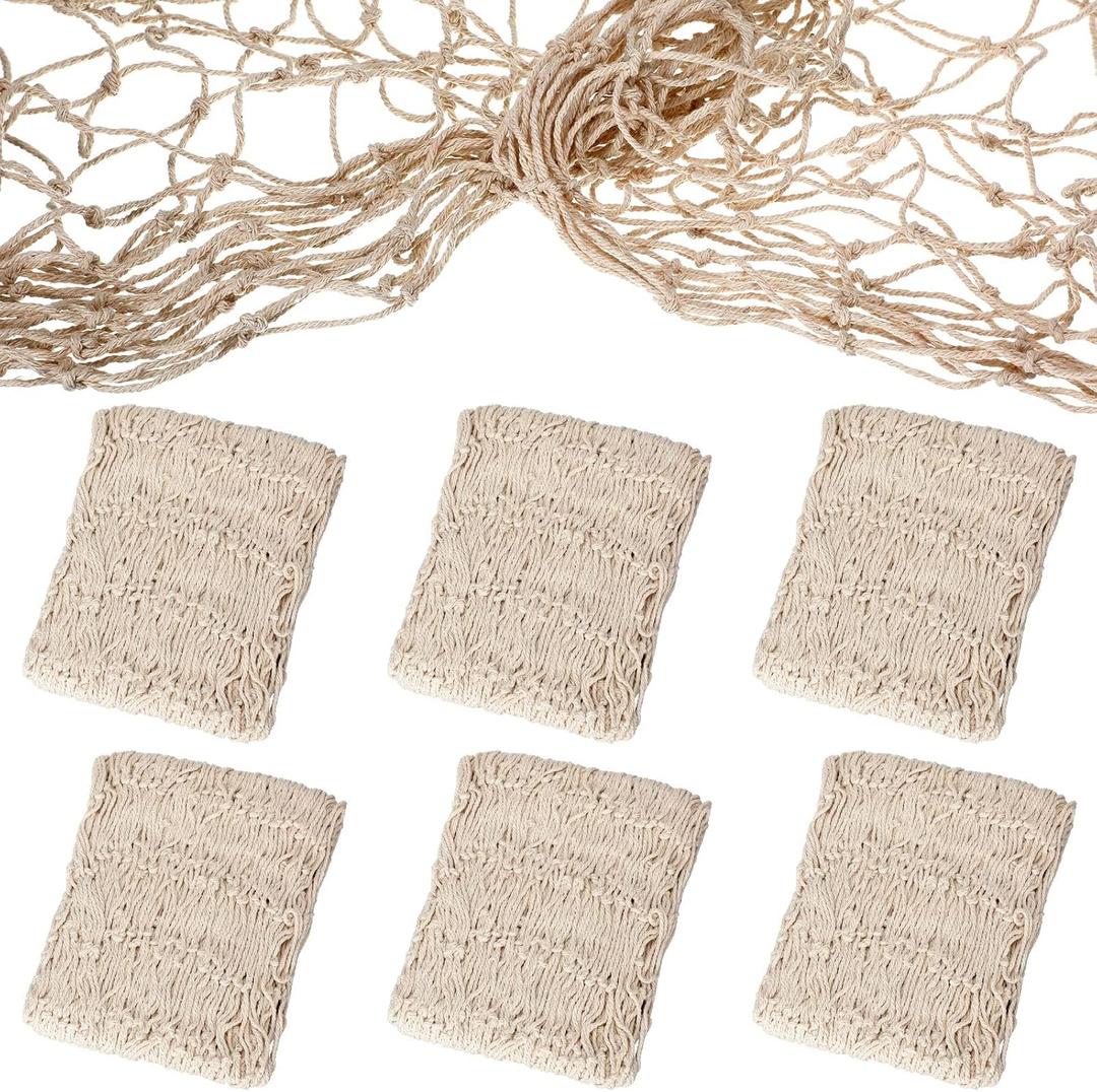 Shappy 6 Pack Natural Fish Net Decorative Cotton Fishnet Decor for Pirate Party, Mermaid Nautical Hawaii Luau Ocean Themed Wall Hanging Beach Bash Decoration Supplies (Beige)