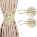 2PCS Curtain Tiebacks Clips Buckle Strong Magnetic Holdbacks Holders, Shining Artificial Diamonds Crystal, Rope Curtain Holders for Curtains Ties Backs for Drapes Wall Hooks (2pcs Gold) (2pcs Glod)