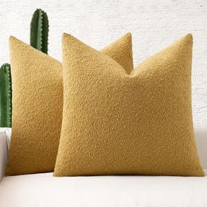 MIULEE 20x20 Inch Decorative Pillow Covers for Couch Bed Set of 2 Textured Boucle Neutral Throw Pillow Covers Gold Accent Solid Pillowcases Sofa Living Room Home Decor