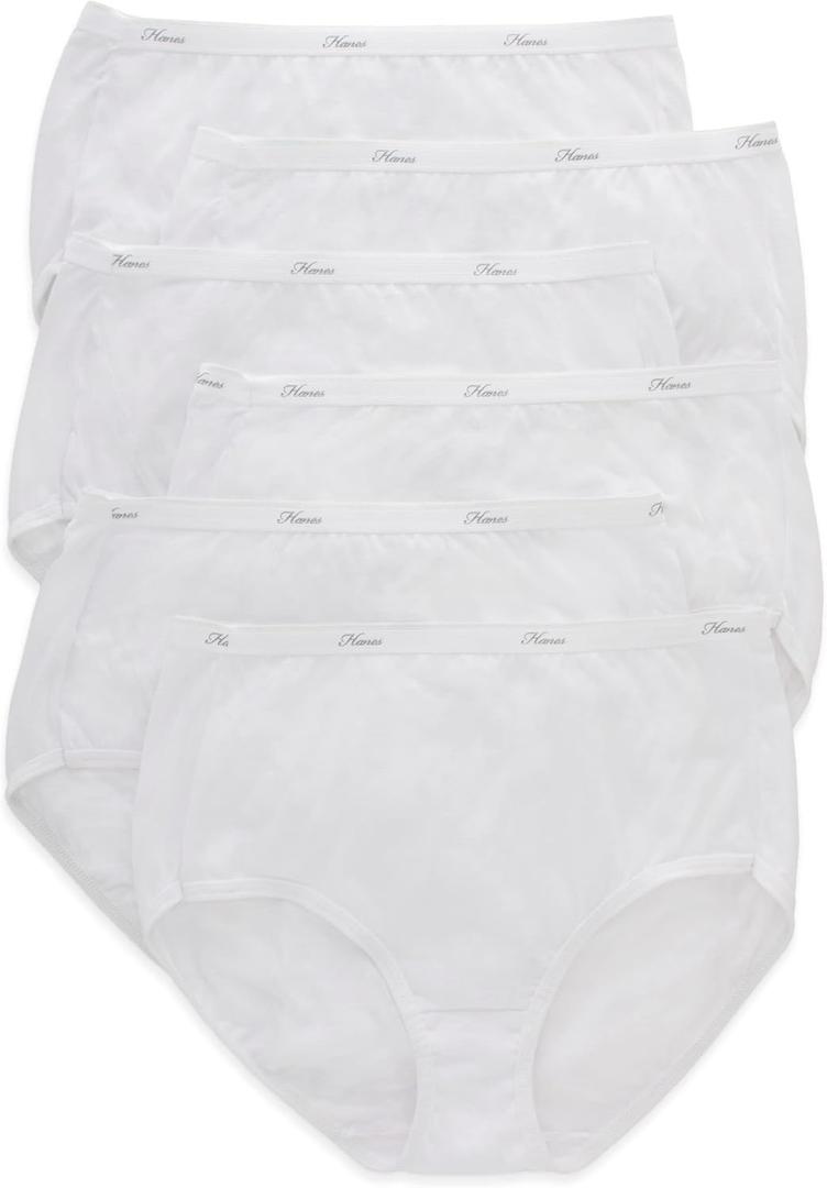 Hanes womens High-waisted Brief Panties, 6-pack, Moisture-wicking Cotton Brief Underwear (10, White)