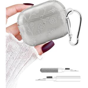 Aitipy Compatible with Airpods Pro 2 Case, Cute White Floral Aesthetic Design with Carabiner, Soft TPU Skin Anti-Scratch Shockproof Protective Cover for Women Girls