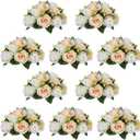 NUPTIO Artificial Flower Centerpieces for Tables: 10 Pcs Peachy Champagne & White Flower Ball Arrangement for Wedding Party - 9.5 Inch Diameter Floral Rose for Bridal Shower Decor