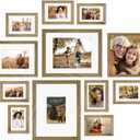 Egofine Picture Frame Set 12 Pack, Picture Frames Collage Wall Decor with Two 11x14, Two 8x10, Four 5x7, Four 4x6 for Wall and Tabletop, Made of Solid Wood, Covered by Plexiglass, Carbonized Brown