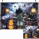 8X6FT Halloween Backdrops for Photography Halloween Backdrop Castle Bat Pumpkin Photography Backdrop for Party Decorations Supplies Photo Background Banner DH-704