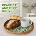 Round Rattan Tray with Mother of Pearl Inlay, Wicker Serving Tray Mother for Decor, Rattan Round Wicker Coffee Table Tray for Coffe Friut Bread, Green Leaf
