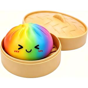 Rainbow Dumpling Squishies with Box, Colorful Mystery Squishys Dumplings Stress Relief Balls Fidget Sensory Toy,Bao Bun with Food Steamer Stretchy Desk Squeeze Toys