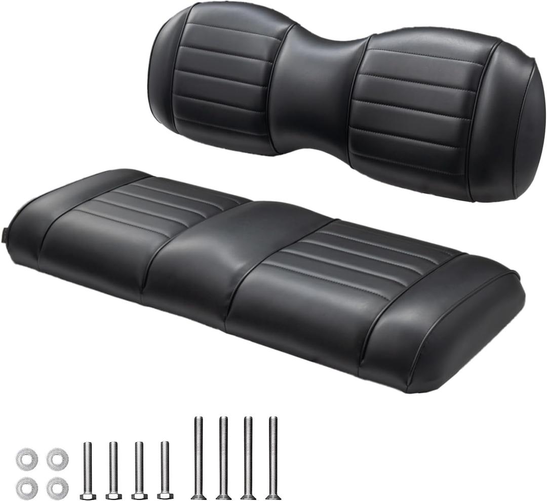 NOKINS Golf Cart Premium Rear Seat Cushion for Aftermarket Standard Rear Seat,Seat Back & Seat Bottom Cushion Assembly (Black, Fits Aftermarket Standard Rear Seat)