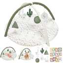 Tummy Time Mat with 6 Toys, Macrame Baby Play Mat for Newborn, Baby Gym with 12 Milestone Cards, Stage-Based Sensory and Motor Skill Development Baby Play Gym, Non Slip Mat Washable, Green