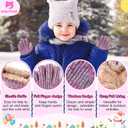 HAITHO Kids Gloves Winter for Girls Boys Cold Weather, Toddler Cute Knit Gloves with Warm Fleece Lined, Thick Thermal Double Liner Cozy Cuff Outdoor(Mix Blue)