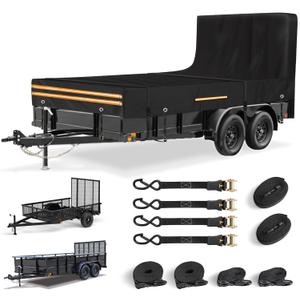 7 x 14 FT 420D Waterproof Utility Trailer Cover, with Ratchet Straps | All-Weather Protection, Windproof & Tear-Resistant Trailer Cover, with Windproof Ratchet Straps, Fits Rear Ramp Trailers