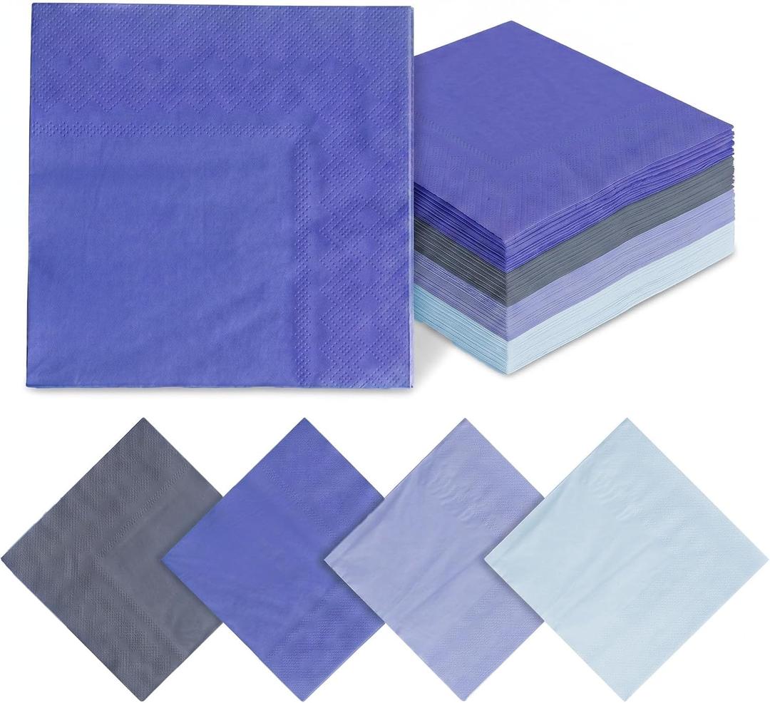 4 x Gradient Blue Cocktail Napkins, 120 Pcs, 2-Ply Disposable Napkins