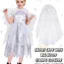 Girls Ghost Costume, 2 Pcs Dress Hooded Cape Suit for Kids Halloween Ghostly Phantom Dress Up Party 4-12 Years