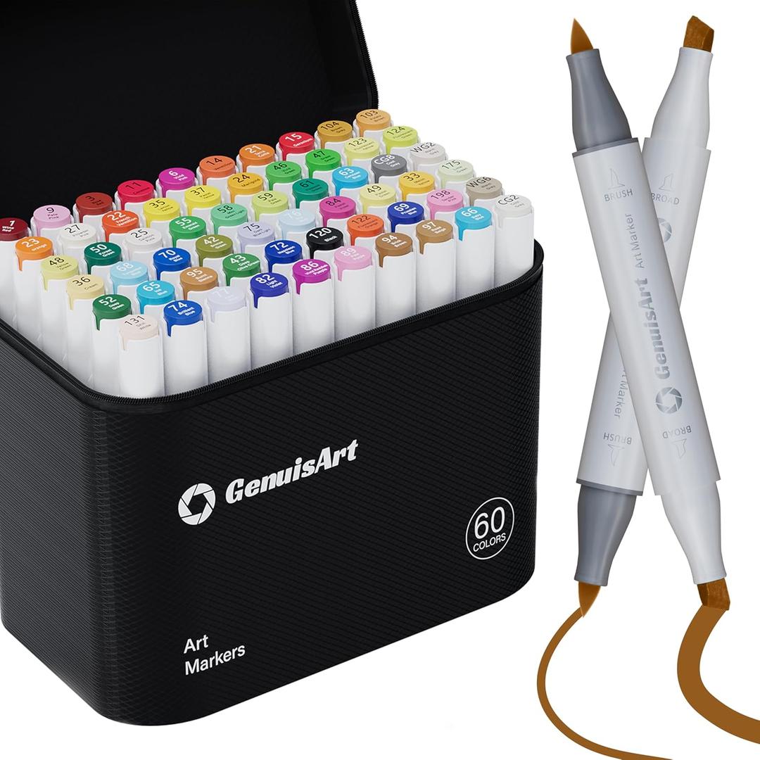61 Alcohol Markers,With Bleeding-Proof Drawing Mat,Dual Tips Art Markers for Coloring,Sketching,Card Making and DIY Patinting- Perfect for Painting Enthusiast -Refillable