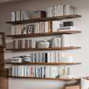 5 Tier Book Shelf,72 inch Long Floating Shelf for Wall,Adjustable Large Bookcase,Wall Mounted Bookshelf Display Shelves (Walnut)