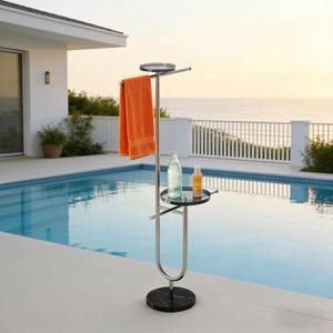 Premium Standing Towel Rack with Marble Base, Stainless Steel, Polished Finish, Indoor Outdoor Pool and Bathroom Accessory with Acrylic Tray Stainless Stee (Stainless Steel)