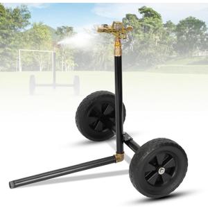 Heavy Duty Wheel Sprinkler 3/4 inch zinc Alloy Nozzle with 8 inch Wheels for Garden, Lawn, Agricultural, Pasture Watering,360 Degree Large Area Irrigation