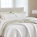 WDCOZY White Oversized King Size Quilt Set, Muslin Cotton Shell Down-Alt Poly Filling, California Cal Shabby Chic Rustic Farmhouse Country Bedspread, Textured Gauze Coverlet Bedding, 2 Shams