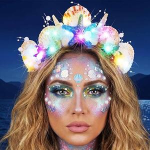 BARTOSI Mermaid Crown Light Up Seashell Headband Mermaid Hair Accessories for Women