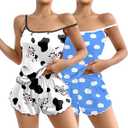 Ekouaer 2 Pack Womens Cami Pajama Sets Cute Print Tank Top Pjs and Shorts Camisole Lounge Set (Large, Dairy Cow&blue Clouds)