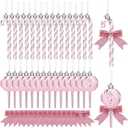 Pinkunn 30 Set Christmas Candy Cane Ornament with Bow Peppermint Candy Cane Christmas Tree Decoration Plastic Lollipop and Bow Hanging Ornaments for Xmas Tree Wreaths Holiday Decorations(Pink)