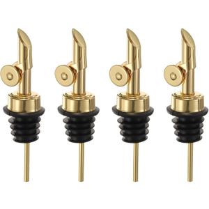 uxcell Weighted Stainless Steel Liquor Bottle Pourers, 4 Pcs Auto Flip Feature Olive Oil Dispenser Spout, Bottle Pourers for Alcohol Wine Vinegar, Gold
