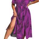 Floerns Women's Plus Size Cold Shoulder Tropical Print V Neck Flared A Line Long Dress (Purple), 3XL