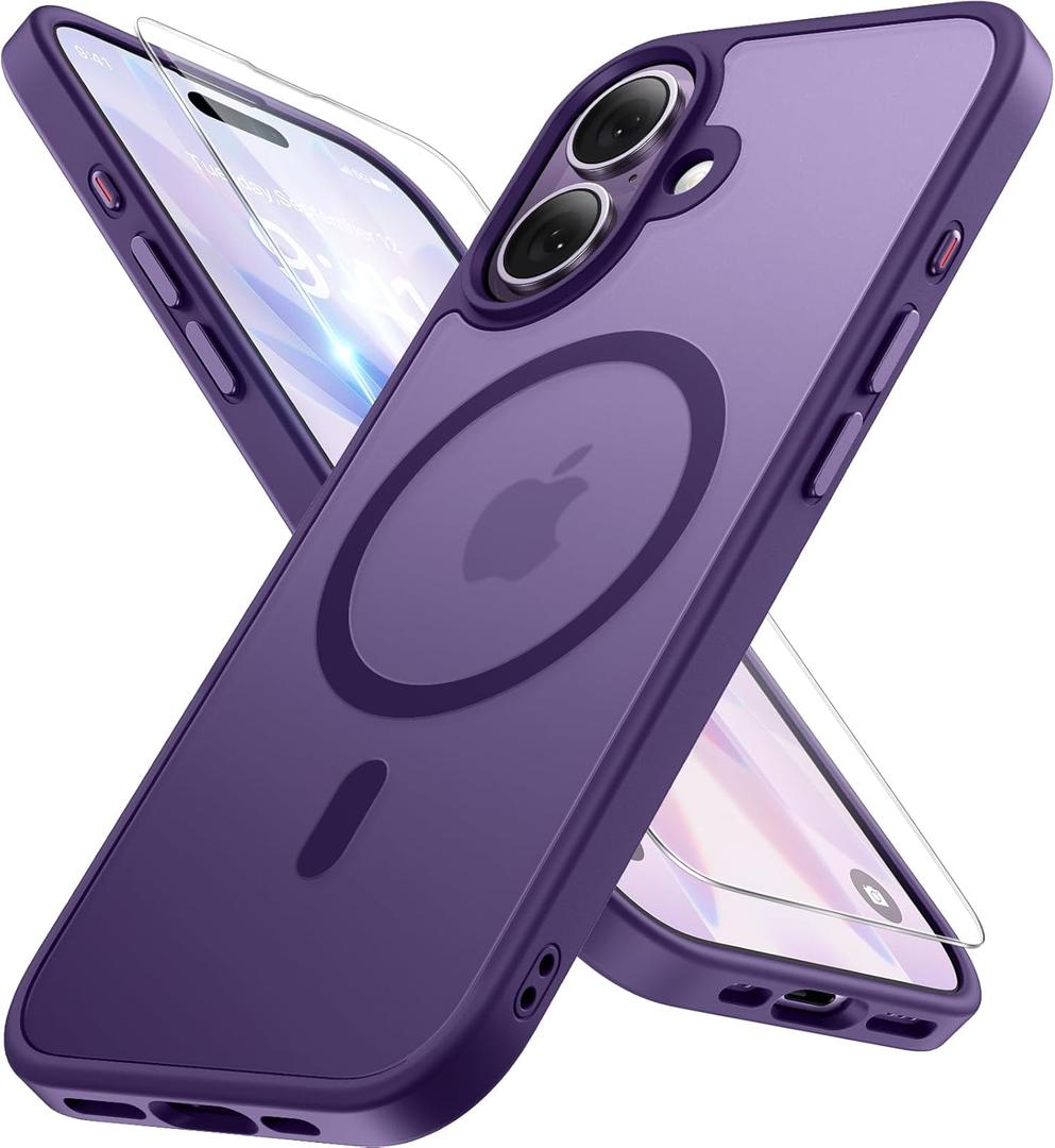 Miracase Magnetic for iPhone 17 Case (Compatible with MagSafe) with Screen Protector Military-Grade Protection, Anti-Fingerprint Translucent Matte Phone Cover for iPhone 17 6.3 inch, Dark Purple