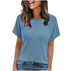 Cap Sleeve Tops for Women Trendy Summer Casual Short Sleeve Smocked Waist Loose Fit T Shirts Blouses Blue 2 pack S