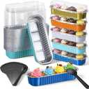150 Pcs Mini Loaf Pans with Lids and Spoons 6.8 oz Rectangular Aluminum Foil Baking Pans Mini Tins Cake Containers for Bread Desserts(Blue and Orange) (Bright Colors)