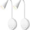 LED Wall Mount Reading Light, Bedside Reading Lights with Touch Control, 5 Dimmable, USB Output, Night Light & Timers, Flexible Gooseneck Headboard Bed Lights Wall Sconce (White-2P)
