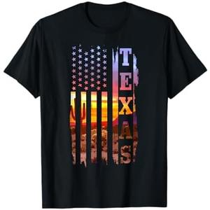 Texas American Flag Pride Landscape Cactus T-Shirt M