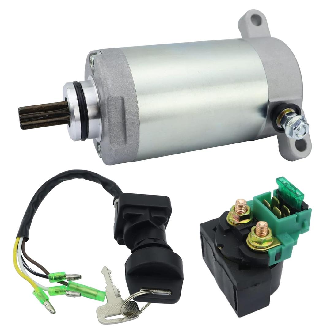 Starter Motor & Solenoid Relay & Ignition Switch for Kawasaki Bayou 220 KLF220 1988-1995 21163-1130 21163-1253 21163-1266 SMU0052 410-54045