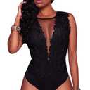 RARITYUS Women Sexy Lace Bodysuit Jumpsuit See Through Mesh Sleeveless/Long Sleeve Tops Swimsuit for Party Outfit Size M
