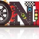 Race Car ONE Letter Sign Wooden Table Centerpiece Lets Go Racing Checkered Theme 1st Birthday Party Decoration Supplies Milestone Cake Smash Baby Shower Photo Prop Table Decor for Baby Boys