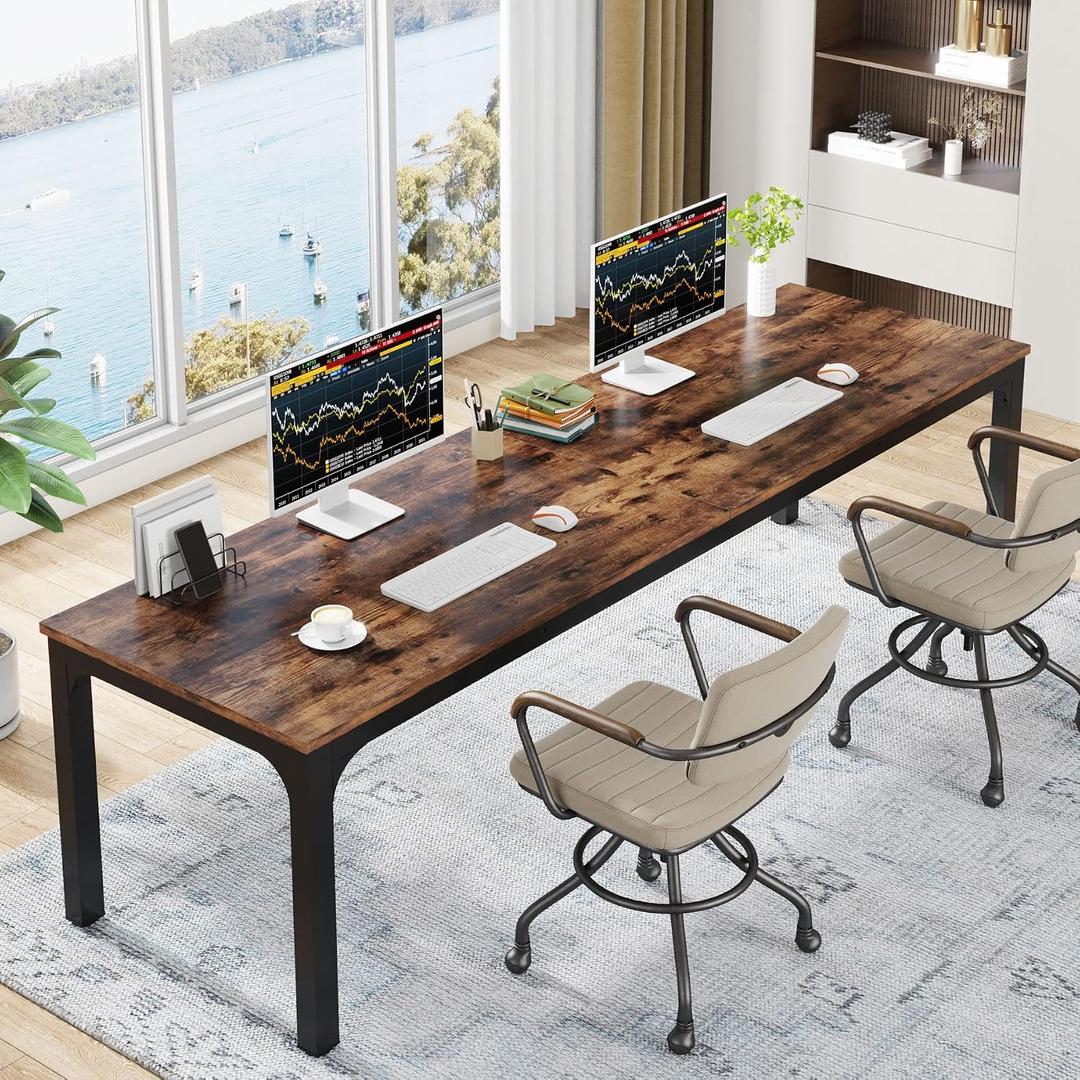 Tribesigns 78.7 Inches Extra Long Computer Desk 2 Person Desk, Double Long Desk, Workstaion for Home Office, Brown+Black, Large