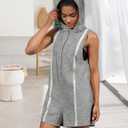 Rompers for Women Athletic Workout Hooded Romper Casual Zip-front Neck Jumpsuits Overalls with Pockets (Gray, M)