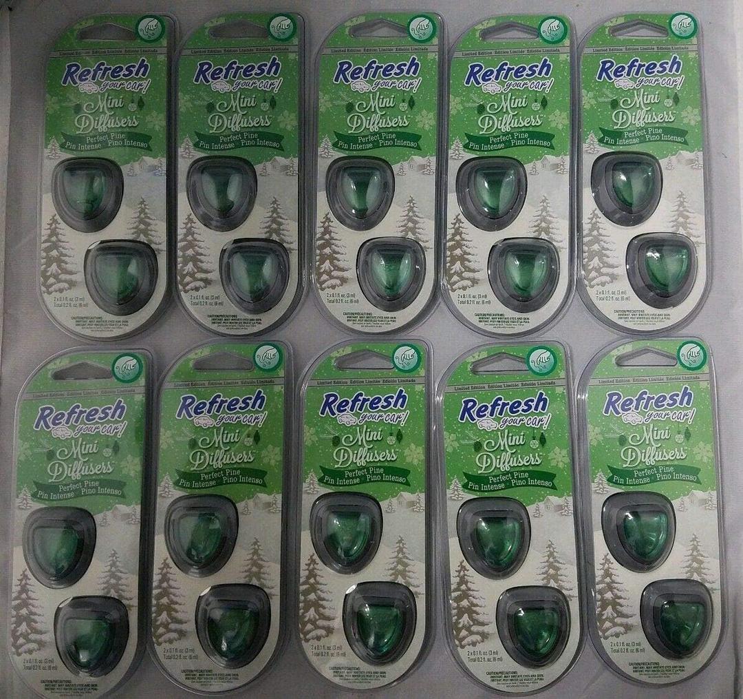 Refresh Car Air Freshener Vent Clip and Mini Car Oil Diffuser, Long-Lasting Odor Eliminator for Up to 90 days (Perfect Pine, 10 Packs)