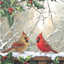 3 x Christmas Red Male Female Birds Holly Leaves Dishwasher Magnet Cover 23x26 in Refrigerator Magnetic Stickers for Kitchen Home Decoration Fridge Panel Decal Pad