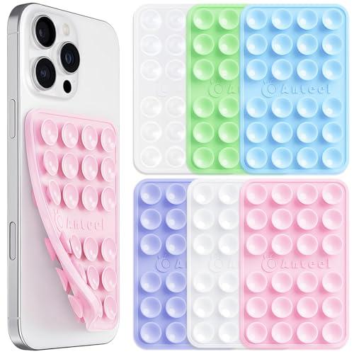 Anteel 6 Pack Double Sided Silicone Suction Cup Phone Case Mount, Hands-Free Strong Grip Silicon Phone Holder for Selfies and Videos, Non Slip Phone Accessories 2.36"x3.66"