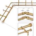 Warm Gold Double Corner Window Curtain Rods with Aluminum End Cap Finials and Brackets,1 Inch Diameter Dual Bay Window Curtain Rods, Adjustable 2 Sided 36-72 Inch Double Drapery Rod