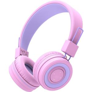 iClever BTH02 Kids Bluetooth Headphones, 93H Playtime, Lightweight, Foldable, Textured Sound, Type C Fast charging, Bluetooth 5.4, Kids Wireless Headphones with Microphone for IPad Tablet School, Pink (small)