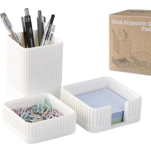 Aesthetic Desk Organizers and Accessories Set of 3 with Pen Holder,Paperclip Holder,Sticky Note Holder - Durable Plastic Pencil Holder for Office Women Men-Teacher Appreciation/Back-to-school Gift