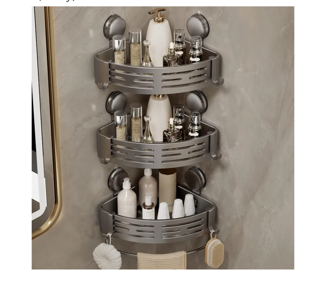 VOLPONE Corner Shower Shelf Suction Cup Shower Caddy Corner No Drilling Bathroom Shower Organizer Storage Rack Adhesive with Towel Bar (3-Pack, Gray)