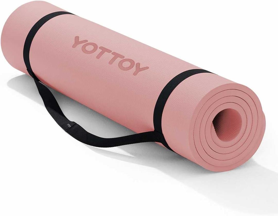 YOTTOY Yoga MatExtra Thick Yoga Mat (1/2inch),Professional TPE Exercise Mat,Non-Slip Workout Mat for Yoga, Pilates, Fitness, Barefoot Workouts, Home Gym Studio with Strap (Pink)