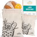 Nubliss 2-Pack Large, Reusable Organic Linen Bread Bags for Homemade Bread - BPA-Free Inner Plastic Lining - Durable Breads Storage - Sourdough Loaf Bags - Perfect for Sour dough Loaves & Baguettes (Off White)