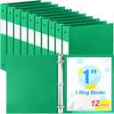 12 Pcs 1 Inch 3 Ring Plastic Binder Flexible Binders Bulk Fits Letter Size 8.5'' x 11'' Paper Holds up to 225 Sheets with 1 Pockets Versatile Binder for School Office Home (Green)