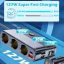 LIHAN 7-1 Cigarette Lighter Splitter,12V/24V Car Charger Adapter with 3 Socket Expander,PD30W Type-C,QC3.0 & Dual USB Ports,Independent Switches,Voltage Display,3.3FT Extension Cord fit Truck RV SUV