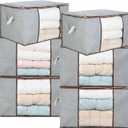 6pcs Foldable Closet Organizer Clothes Storage Bags Comforter Bedding Containers with Large Zipper Clear Window & Handles for Organizing Bedroom,King Comforter, Pillow, Quilt,Blanket (Gray)